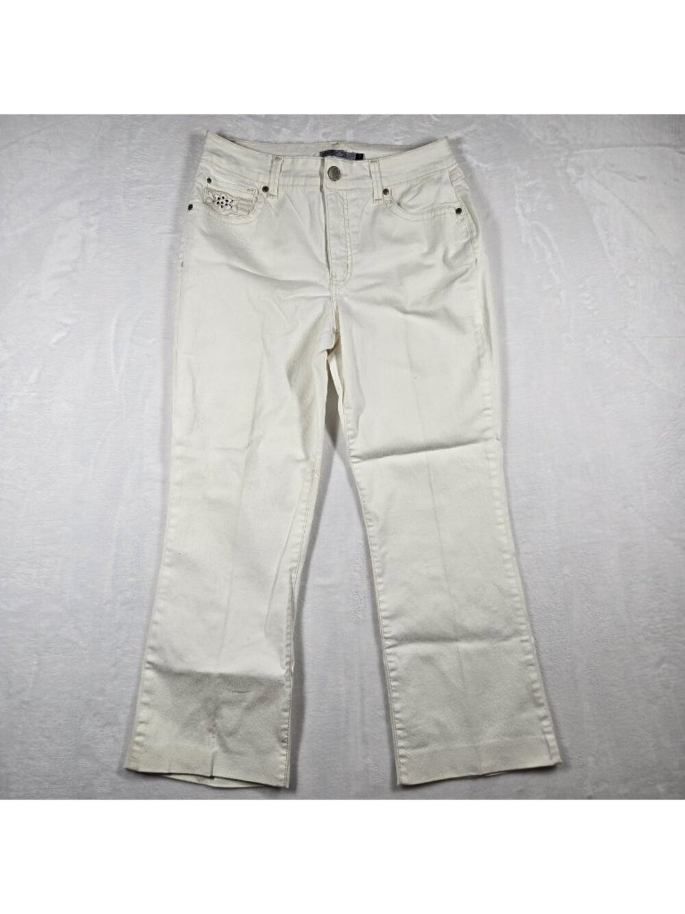 Bandolinoblu White Wash Mid-Rise Bootcut Jeans Womens Size 8 Y2K Embellished